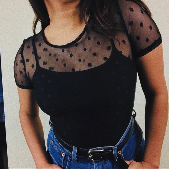 Tops - sheer Mesh Swiss Dot Blouse